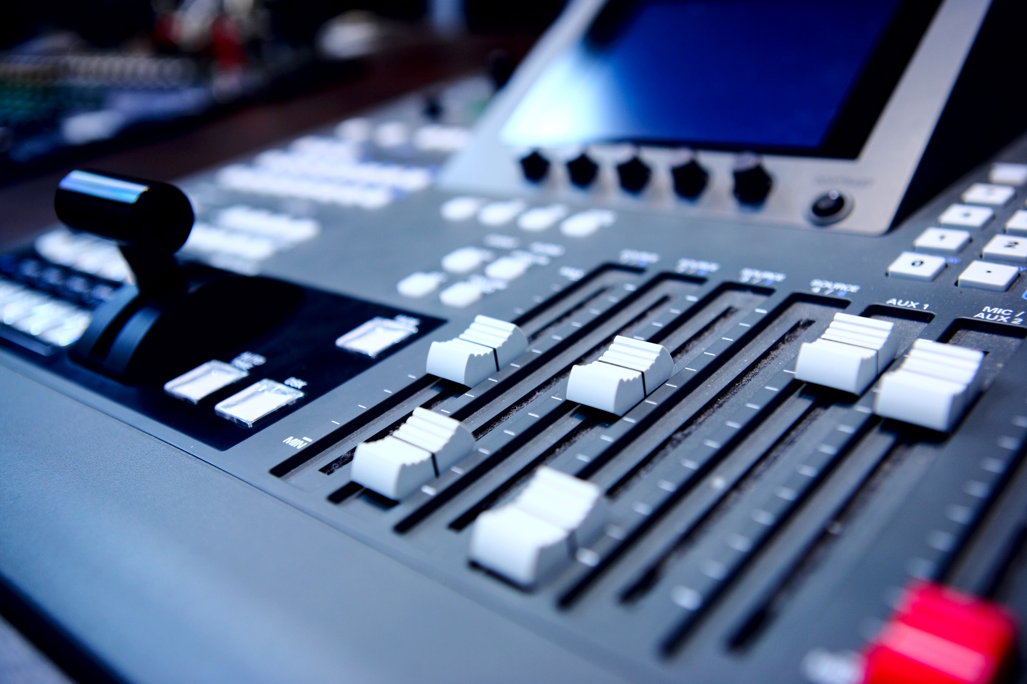 controls of audio mixing console
